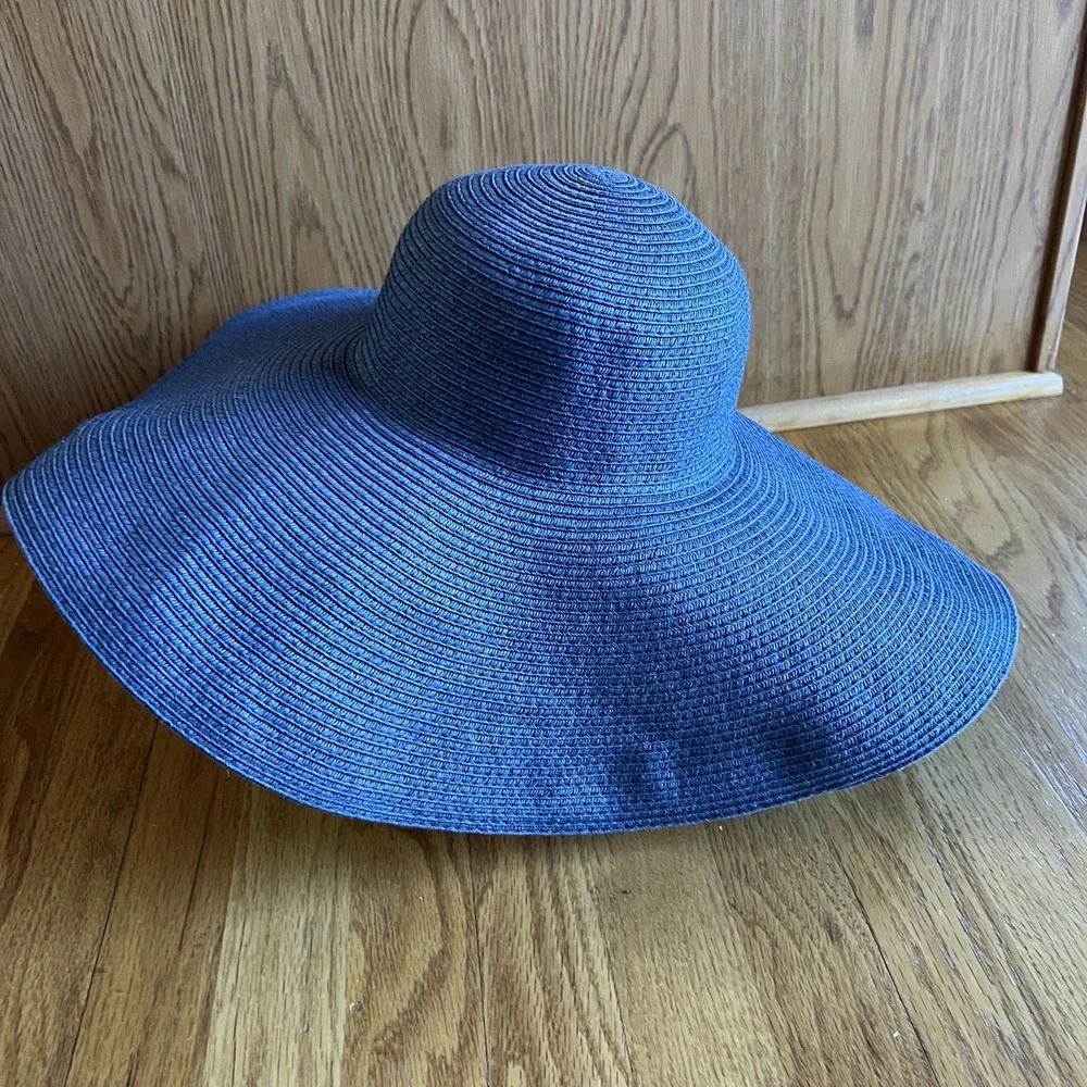 Boden Sun Hat Wide Brim Navy Vacation Beach Nautical Floppy Paper 21.5 Small/Med